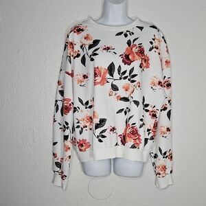 Shein Lune White Floral long sleeve crewneck Sweater XL
